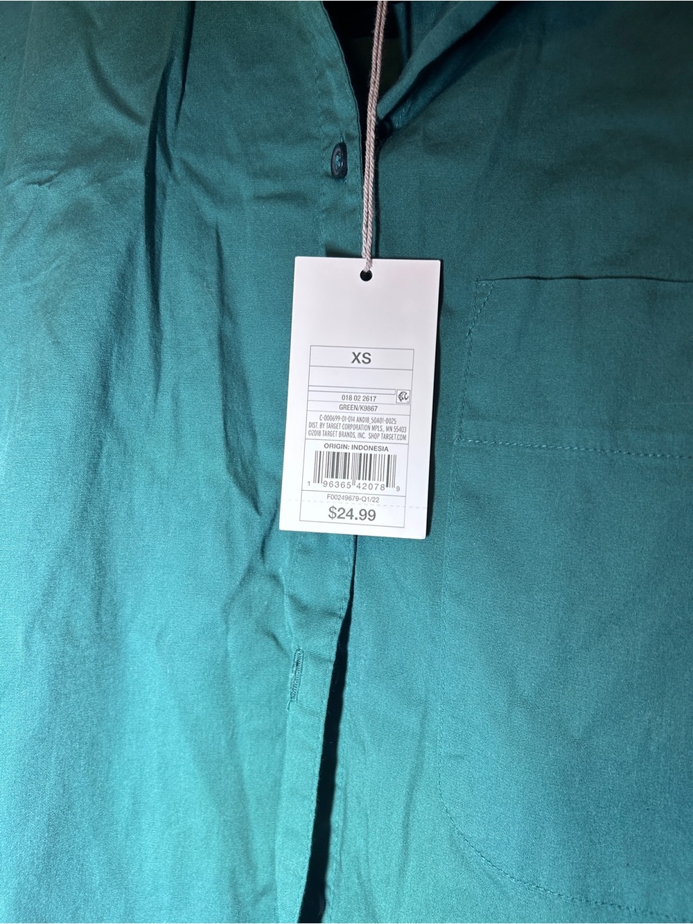 A New Day Green Button Front Collared Shirt Womens XS NWT Oversized Top - Picture 4 of 8